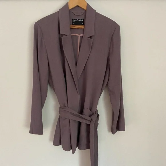 Frank and Oak The Fluid Blazer Dusty Lavender Linen Belted Jacket Small - Picture 1 of 11